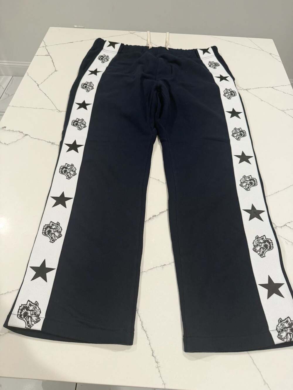 Darc Sport Navy Sweatpants with Star and Wolf Logo Side Stripe